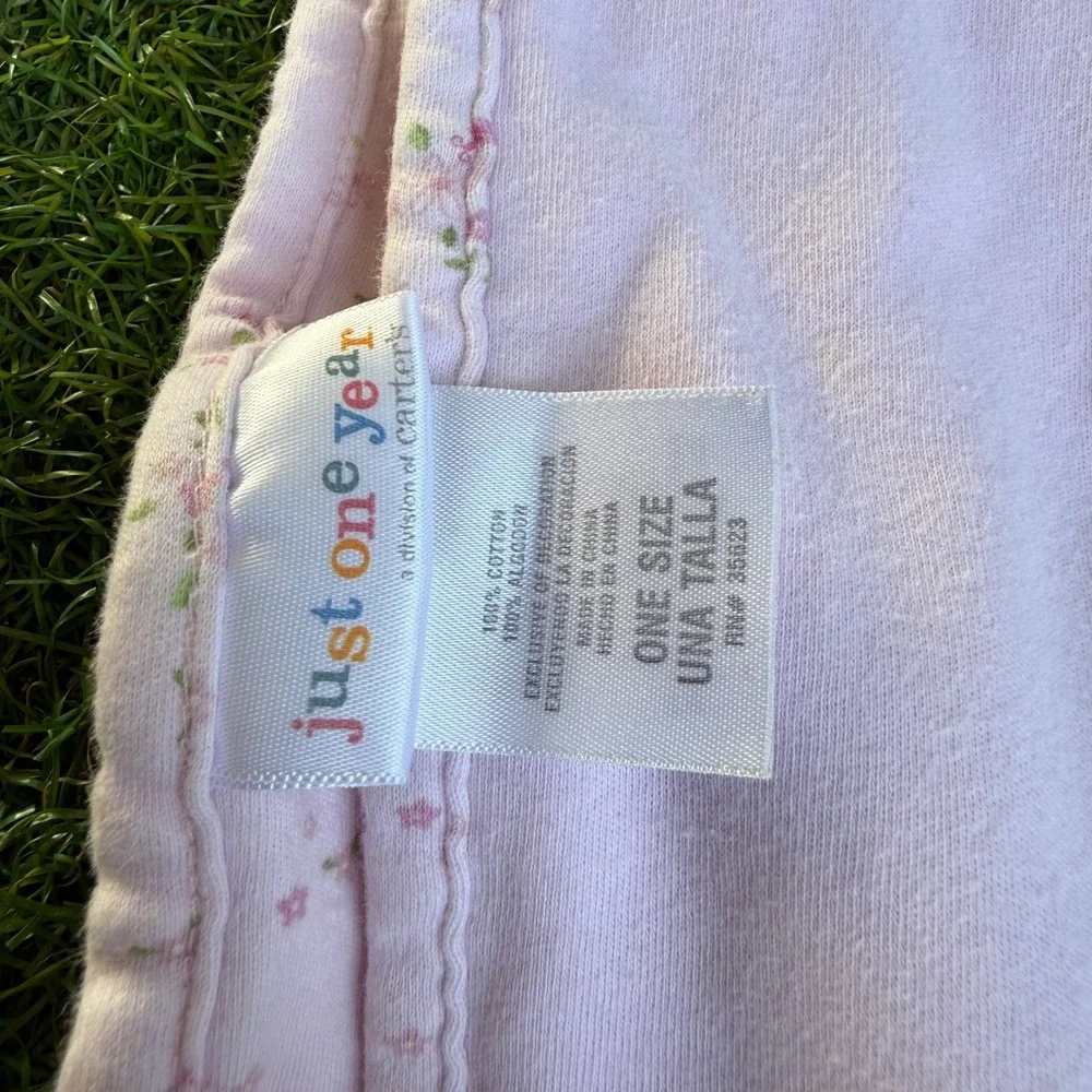 Vtg Carters Just One Year Pink Floral Baby Blanket Sweet Girl Cotton Double side